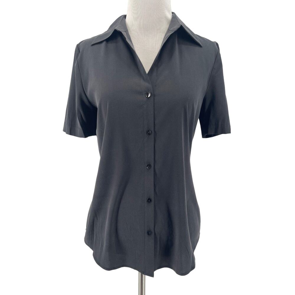 L'AGENCE Women's Black Silk Short Sleeve Button Front Shirt Size Small NEW